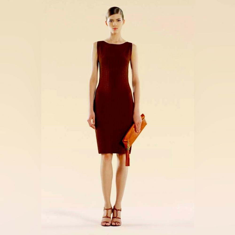 GUCCI Women’s chestnut crocodile knit sheath dress Size L Large